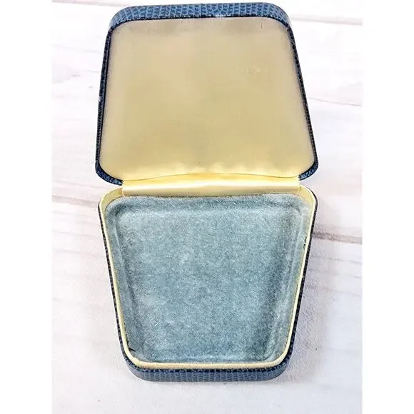 Vintage Jewelry Trinket Presentation Box Blue Metal Faux Snakeskin Velvet - Picture 1 of 14